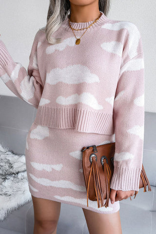 Robe courte en tricot contrasté Sweet Contrast avec mini-jupe deux pièces - Rose