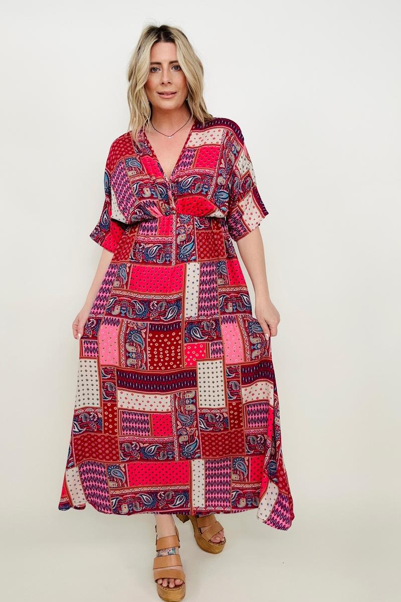 Paisley Patchwork Multicolor A-Line Maxi Dress