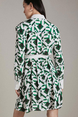 Robe courte à manches longues avec imprimé géométrique tendance - Vert