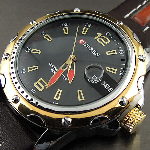 Watch with Leather Band (4.3 cm Dial)